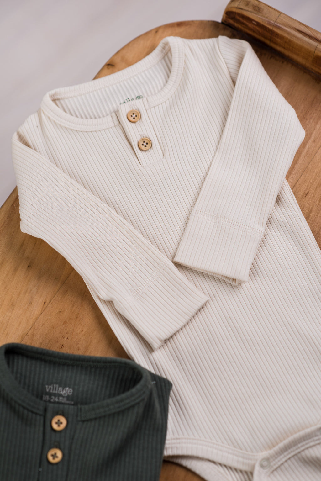 Ribbed bodysuit with long sleeves - cream