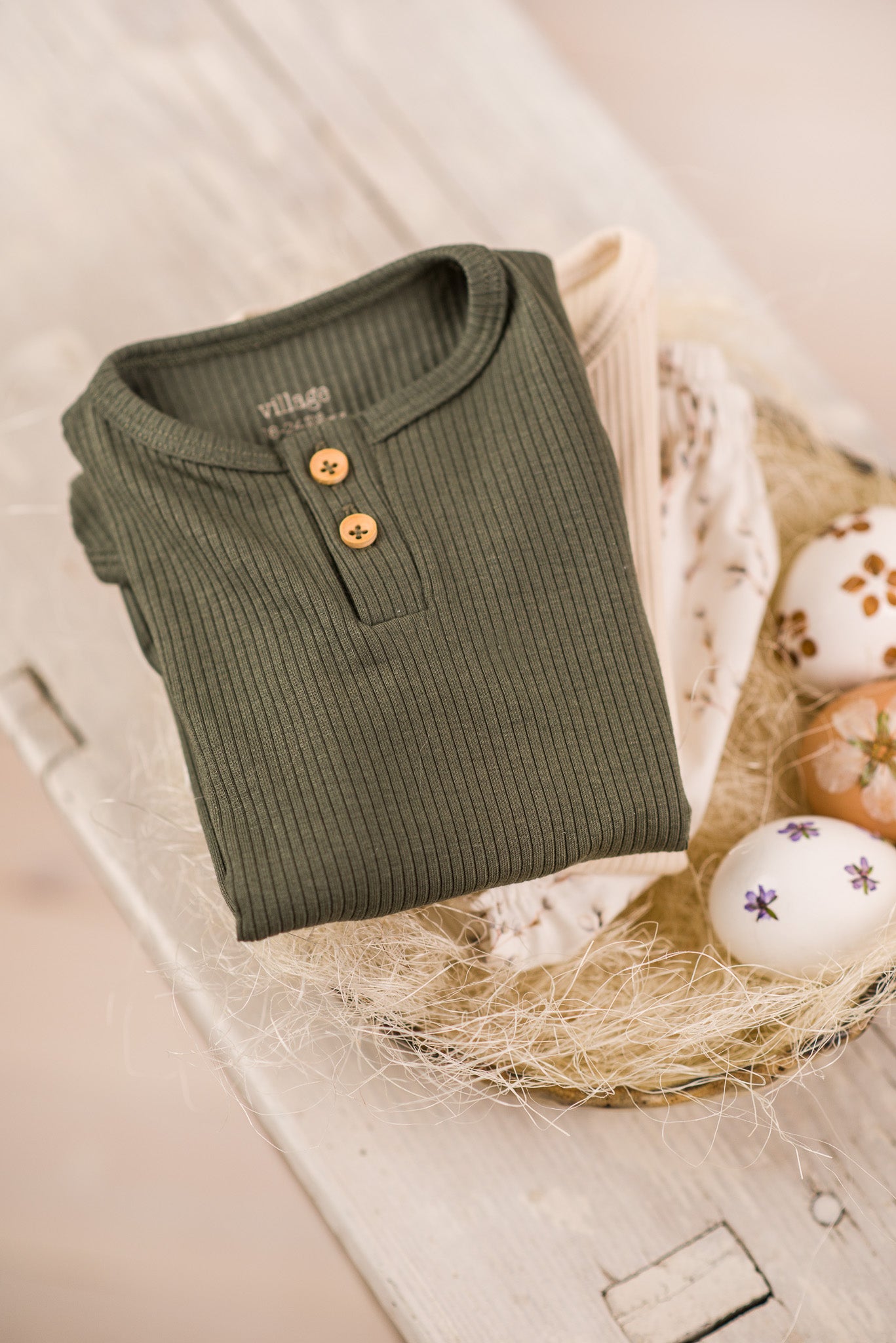 Ribbed bodysuit with long sleeves - green