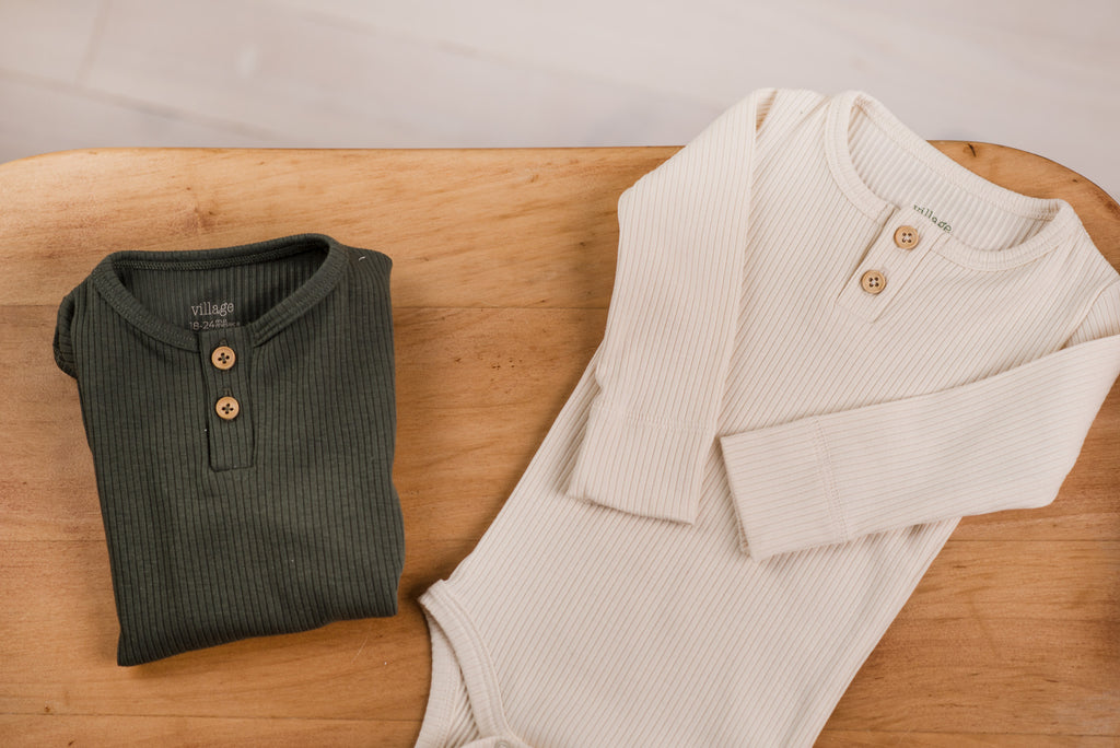 Ribbed bodysuit with long sleeves - cream