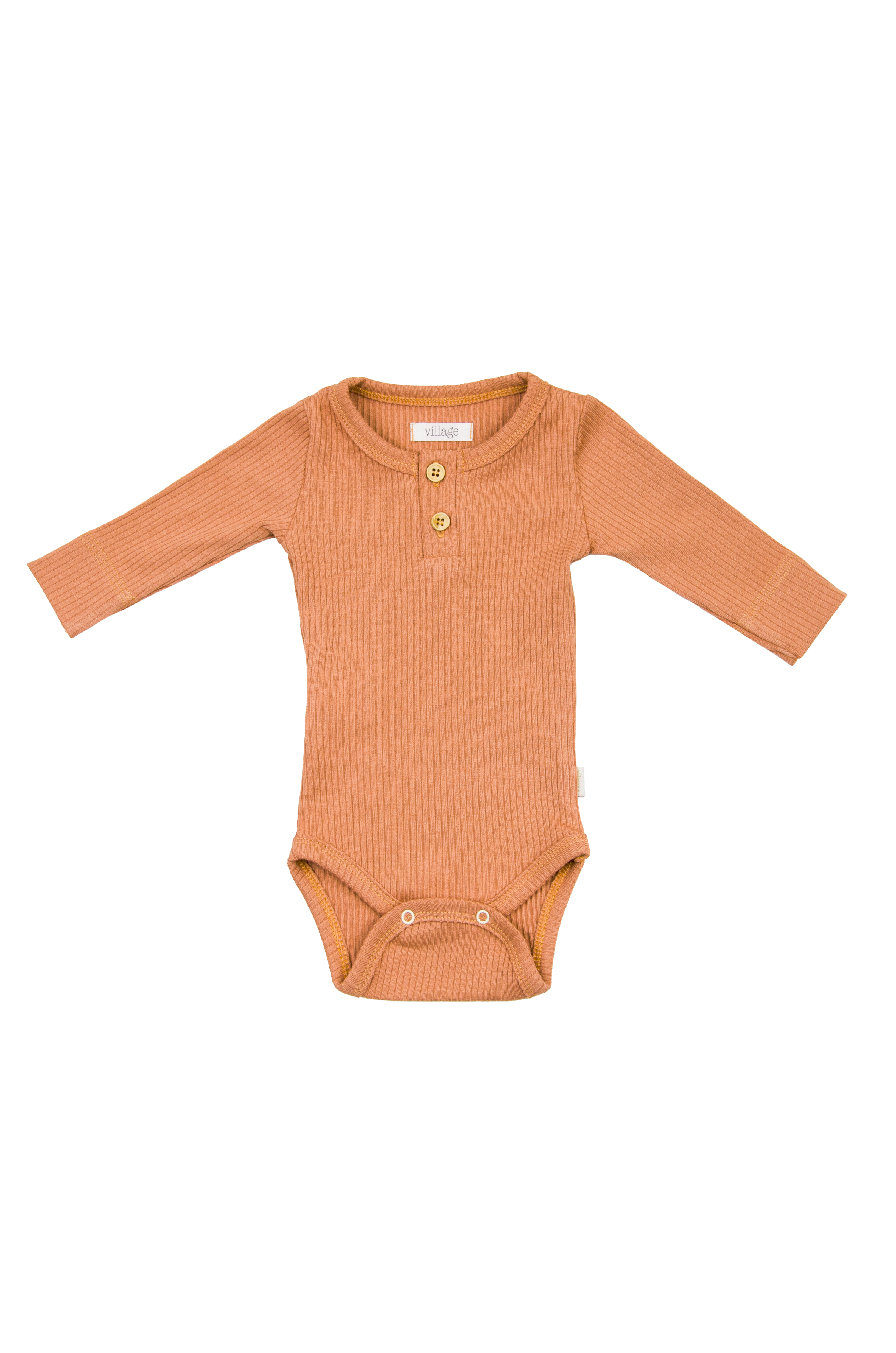 Ribbed bodysuit with long sleeves - peach