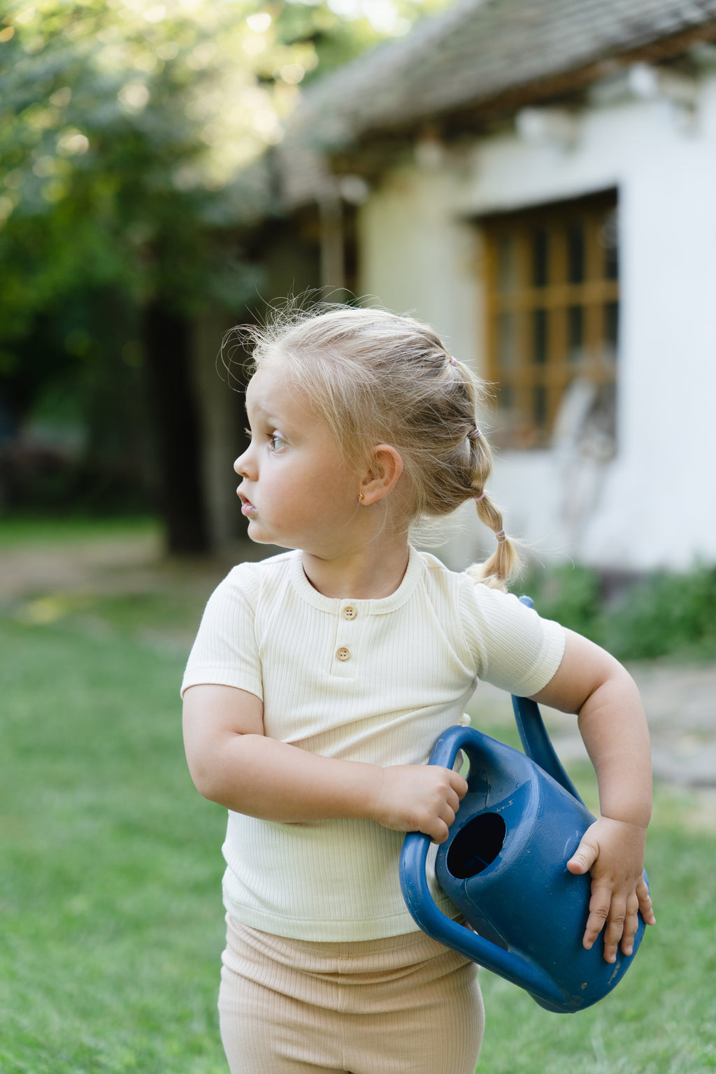 Rebrasta majica kratkih rukava - krem