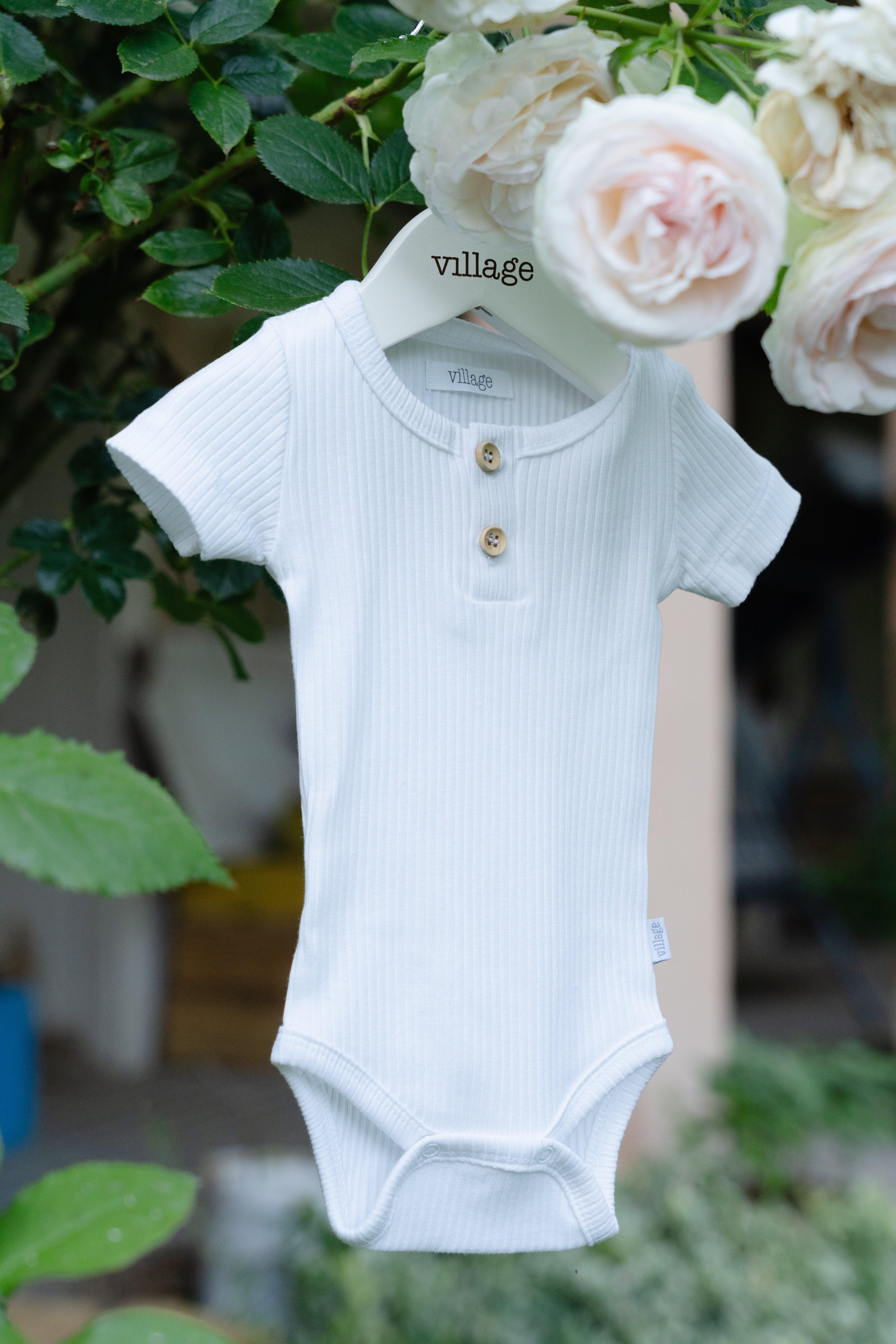 Ribbed body with short sleeves - white